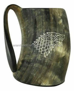 Handcrafted Customised Viking Carving Ceramic Drinking Horn <b>Mug</b> Highly Polished Natural Horn India for Business Gifts-Wine Beer - Product Image 2