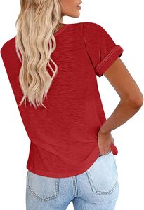 Camiseta de algodón premium para mujer, estilo casual, holgada, de manga corta, cuello redondo, suave, transpirable, para uso diario, camiseta básica - Product Image 2