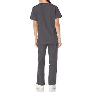 Conjunto de Uniforme Médico Unisex, Camiseta con Cuello en V y Pantalones, Color Gris, Tela de Algodón y Poliéster, SALAMONS WEARS DA-68, Detección de Agujas - Product Image 4
