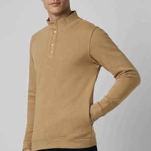 Sweat-shirt tricoté pour homme à demi-zip, coupe classique, col boutonné, couleur unie, style décontracté automne, manches longues, beige - Product Image 2