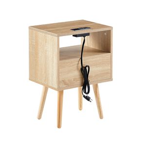 15.75 \ "moderno tavolino in legno massello in Rattan con presa di corrente porte USB comodino tavolino per soggiorno camera da letto - Product Image 5