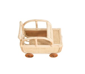 Poussette-chariot en rotin tressé à la main avec roues en bois, poussette jouet en osier faite à la main pour la chambre d'enfant, rangement pour chambre d'enfant - Product Image 2