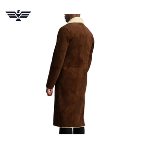 <b>Men's</b> Long <b>Suede</b> Motorcycle <b>Jacket</b> with Faux Fur Lining Stand Collar Single Breasted Breathable Winter Streetwear Outerwear - Product Image 2