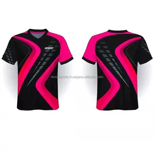 Individuelle Sportbekleidung Team schwarz und rosa Fußballtrikot für Jugend atmungsaktiv V-Ausschnitt Fußballtrikot atmungsaktiv Netz-Fußballtrikot