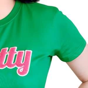 T-shirt vert en chenille brodée, tee-shirt rose en coton premium, vêtement décontracté streetwear tendance - Product Image 3