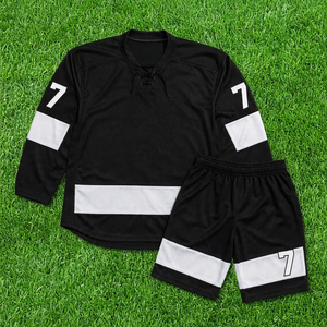 Conjunto de Jersey de Hockey sobre Hielo Negro para Hombre, Número 7, Manga Larga, Cuello Redondo, Uniforme con Pantalones Cortos - Product Image 2