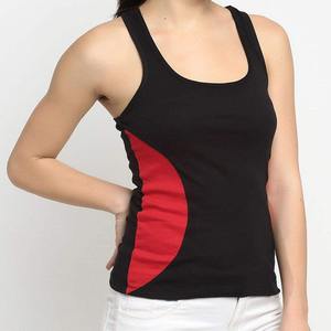 Débardeur en jersey de polyester tricoté pour femme, noir et rouge, couleur unie, décontracté, respirant, écologique, séchage rapide, yoga, grande taille - Product Image 3