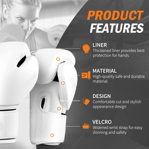 Guantes de Boxeo y MMA de Cuero Blanco, Cierre de Gancho y Bucle, Absorción de Humedad, Diseño sin Cordones para Adultos, Marca IRON MARK - Product Image 2