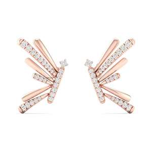Pendientes de Oreja con Diamantes Cultivados en Laboratorio de Corte Redondo en Forma de Abanico, en Oro de 10K, 14K, 18K, Plata 925, 935, Joyería Fina - Product Image 4