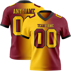 Maillot de football jaune personnalisé, maille rouge cramoisie et noire, dégradé authentique, mode, haute qualité, respirant, vêtements de sport, performance athlétique - Product Image 1