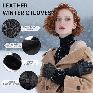Leather <b>Gloves</b> for Women, Warm Winter <b>Gloves</b> Women with Plush Cuff, Touchscreen Womens <b>Gloves</b> for Cold Weather - Product Image 4