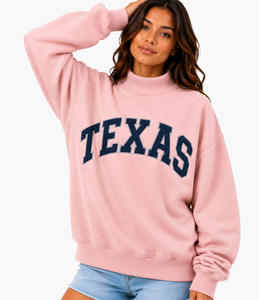Sudadera de cuello alto para mujer al por mayor de Texas, con logo personalizado, bordado de guinga, ajuste holgado, de algodón polar transpirable, tipo jersey. - Product Image 1