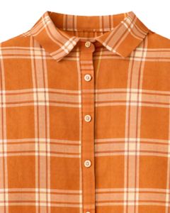 Vestido Camisero a Cuadros Color Naranja Óxido para Mujer, Personalizado, Manga Larga, Cierre de Botones, Corte Holgado Informal, Tejido de Algodón, con Bolsillos, para Uso Diario - Product Image 3