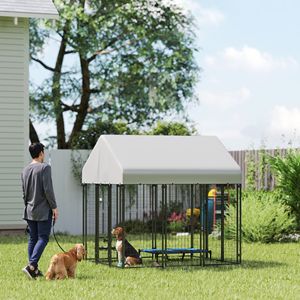 Enclos pour chien en fil métallique soudé robuste 6 x 6 x 6 m avec toit, anti-évasion, verrouillable, parc de jeu, cage pour animaux de compagnie - Product Image 2
