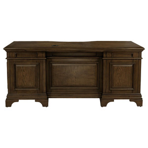 Hartshill executive <b>desk</b> crafted from mahogany with a grey finish and featuring seven drawers is suitable for a workspace. - Product Image 3