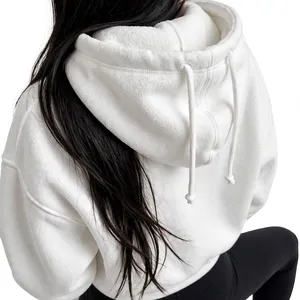 Sudadera con Capucha Blanca Extra Grande Personalizada para Mujer, Sudadera de Felpa con Bolsillo Tipo Canguro, Manga Larga, Fabricante de Ropa de Marca Privada - Product Image 6