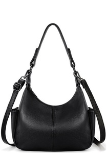 Bolso Hobo de Cuero Genuino para Mujer, Color Negro, Textura Suave, Clásico, de Hombro, para Uso Diario, con Dos Correas y Cierre Abierto - Product Image 5