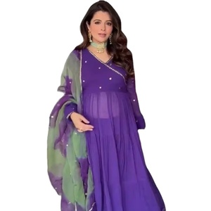 ชุดเดรสยาวถึงพื้นผ้าจอร์เจียสำหรับผู้หญิงชุดเดรสอินเดีย anarkali kurta & dupatta อินเดียชุดเดรสสไตล์ปากีสถานฤดูใบไม้ร่วง - Product Image 1