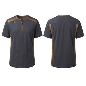 Blouse médicale professionnelle avec fermeture éclair mi-longue, col montant, manches courtes et construction confortable pour le travail - Product Image 1