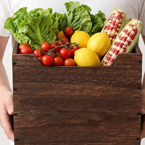 OEM ODM Acacia Wooden Countertop Basket Farmhouse Organizer Crates for <b>Vegetables</b>, Books, etc from Vietnam - Product Image 2