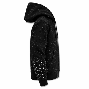 <b>Black</b> Trendy Heavy Weight 100%Cotton 450gsm Pearls Rhinestones Streetwear <b>Zipper</b> <b>Hoodie</b> Winter ODM Custom Size Colors Available - Product Image 3