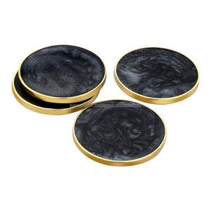 Elegant High Quality Customized Acrylic/Wood Coaster Tray Top Classic Black Mats <b>Pads</b> for <b>Coffee</b> Tea Cup Wedding Party Gifting - Product Image 2
