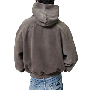 men's custom Heavyweight Half <b>Raglan</b> Hoodie Men Vintage Washed Cotton Fleece Streetwear OEM Casual private label men's <b>top</b> - Product Image 2