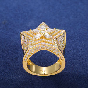 แหวนเพชรรูปดาวทองคำแท้ 18K สำหรับผู้ชาย เพชรทรงลูกแพร์สี D ของแท้ เครื่องประดับหรูหราสำหรับงานปาร์ตี้ - Product Image 2