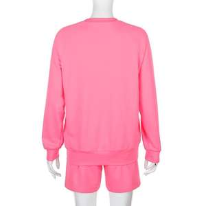 ชุดออกกำลังกายผู้หญิงแบบกำหนดเอง เสื้อสเวตเชิ้ตผ้าฝ้ายออร์แกนิกขนาดใหญ่พิเศษและกางเกงขาสั้นพร้อมฮู้ดคอกลมลำลองสำหรับฤดูใบไม้ผลิ - Product Image 5