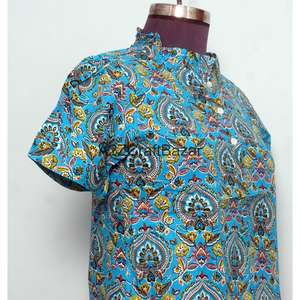 Robes décontractées 100 % coton pour femmes, mini, col rond, imprimé floral, style vintage romantique, coupe évasée, taille naturelle, écologiques - Product Image 5