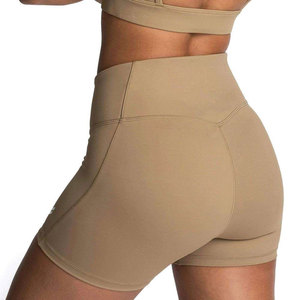 High Waist Seamless Yoga Shorts Solid Color Ruched Butt Four-Way Stretch Elastic Waist Spandex/Nylon Double <b>Layer</b> Strap - Product Image 1