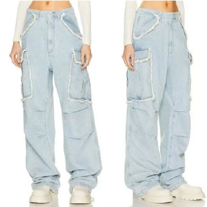Lote de Exceso de Inventario: Pantalones Cargo de Mezclilla Elástica de Algodón para Mujer, Estilo Hip Hop, Corte Regular, 6 Bolsillos, Cintura Media, Lavado Oscuro - Product Image 2