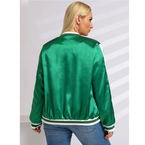 OEM Design Printed Satin <b>Women's</b> Cropped <b>Varsity</b> <b>Bomber</b> <b>Jacket</b> with Cotton Lining Breathable & Eco-Friendly - Product Image 2