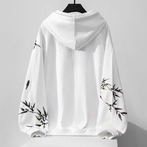 เสื้อฮู้ดปักลายใบไผ่สไตล์จีนผ้าฝ้าย 100% แบบสั่งทำพิเศษสำหรับผู้ชาย เสื้อฮู้ดสวมหัวเรียบง่ายสำหรับฤดูใบไม้ผลิ - Product Image 2