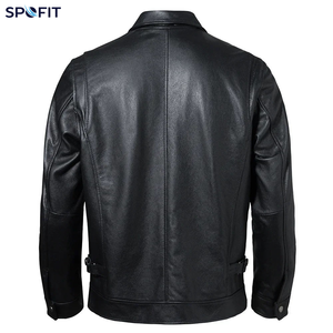 Custom <b>Men</b>’s Genuine <b>Leather</b> <b>Jacket</b> <b>Brown</b> Zip Up Shirt Collar Biker Motorcycle Casual Fashion <b>Jacket</b> OEM - Product Image 2