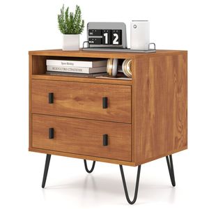 Mesa de Noche Industrial con Patas de Horquilla 3 en 1, Versátil, con 2 Cajones, Mesa Auxiliar para Dormitorio - Product Image 2