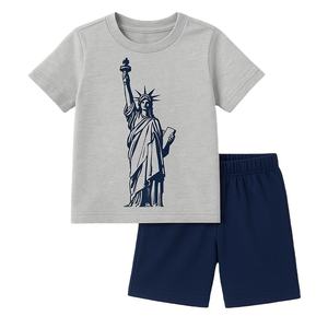 Confortable rétro deux pièces été Jersey survêtements 100% coton léger séchage rapide solide haute rue décontracté équipement de plein air - Product Image 1