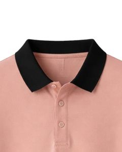 Custom <b>Peach</b> Men Polo Shirt Cotton Blend Casual Short Sleeve Summer <b>Top</b> With Black Contrast Collar Classic Fit Plain Design <b>Top</b> - Product Image 4