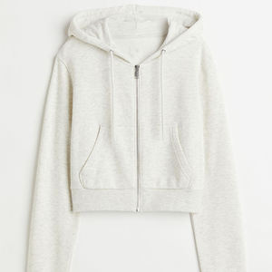 Sweat-shirt à capuche court en molleton imprimé uni pour femme, anti-boulochage, hiver, poches brodées, manches longues - Product Image 4