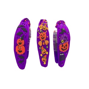 Bandeau personnalisé coloré fait à la main unique haut noué perlé Halloween et automne spécial brodé - Product Image 1