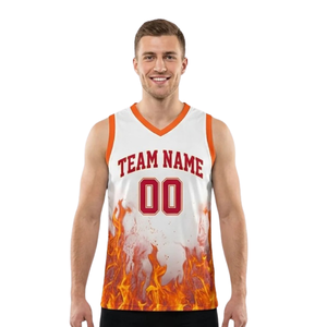 Conjunto de Camiseta y Pantalones Cortos de Baloncesto para Hombre, Diseño de Llamas, Cuello en V, Top sin Mangas, Pantalones Ajustados Lisos, Impresión con Nombre del Equipo y Número del Jugador, 100% - Product Image 3