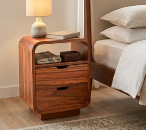 Handcrafted Solid Wood <b>Bedside</b> Cabinet | Wooden Nightstand with 2 Drawers | Custom Bedroom Furniture from India - Product Image 1