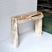 Table console en marbre travertin naturel avec tiroir, table d'entrée moderne de luxe pour villa, hôtel, salon