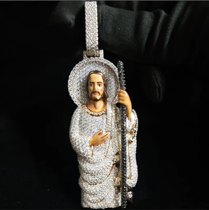 Colgante de lujo de moissanita San Judas, plata 925, joyería fina religiosa con incrustaciones de circonitas, regalo para hombres y mujeres - Product Image 1