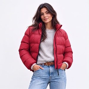 soft blush pink winter coat custom oem manufacturing full zip hooded aesthetic <b>thermal</b> outerwear trendy ladies <b>clothing</b> supplier - Product Image 3