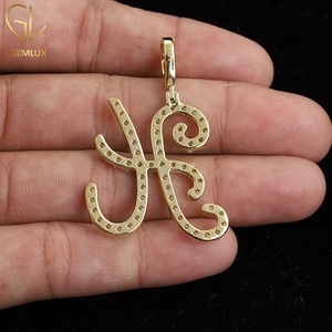 14k Gold Plated Round Cut Moissanite Diamond Cursive "H" Custom Initial <b>Letter</b> <b>Charm</b> Pendant for Men Women - Product Image 3