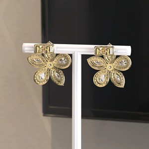 Boucles d'oreilles clous fantaisie en or massif 14K plaqué rhodium, serties de moissanite et de diamants en grappe, monture à griffes, cadeau d'anniversaire étincelant - Product Image 6