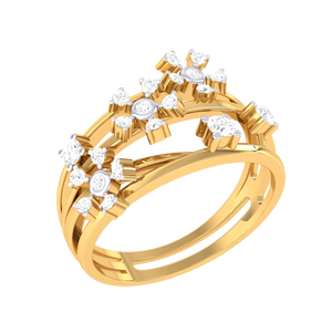 แหวนลายดอกไม้สามวงหรูหรา ประดับเพชรระยิบระยับ สีทอง ดีไซน์ทันสมัย แบบซ้อนได้ เหมาะสำหรับงานปาร์ตี้และงานหมั้น - Product Image 6