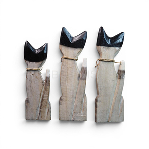 Ensemble de figurines de chats rustiques en bois sculpté à la main avec finition naturelle vieillie, ensemble d'ornements de décoration pour la maison - Product Image 4