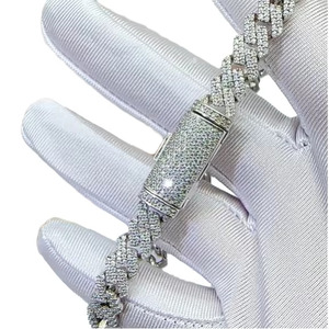 Fine 925 Sterling Silver Cuban Link Bracelet With Lab Grown Moissanite Diamond Smooth Finish Jewelry - Product Image 1